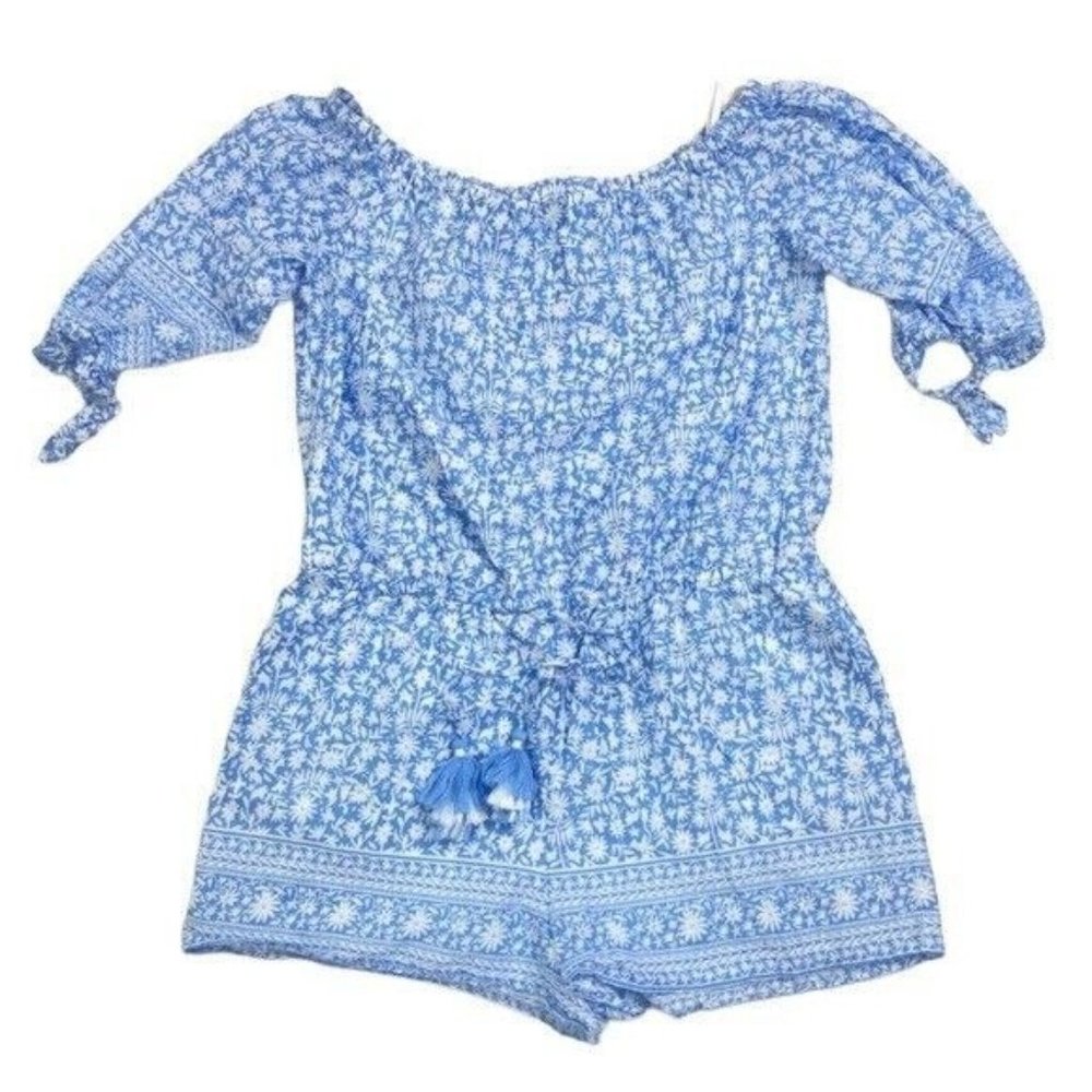 Vineyard Vines Off The Shoulder OTOMI PRINT border romper. Size Medium